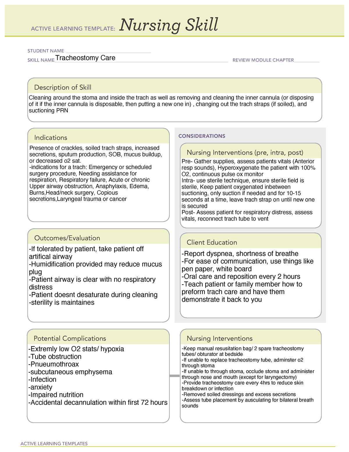 Trach Care ATI Template A ACTIVE LEARNING TEMPLATE: Nursing Skill
