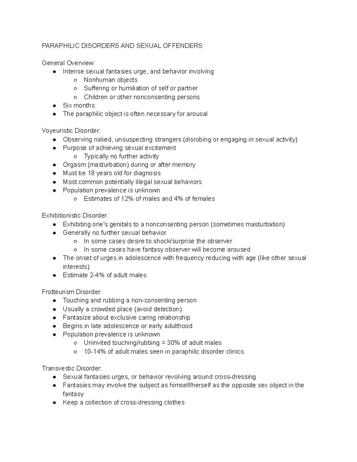 Abnormal Psych Paraphilic Disorders - PARAPHILIC DISORDERS AND SEXUAL ...