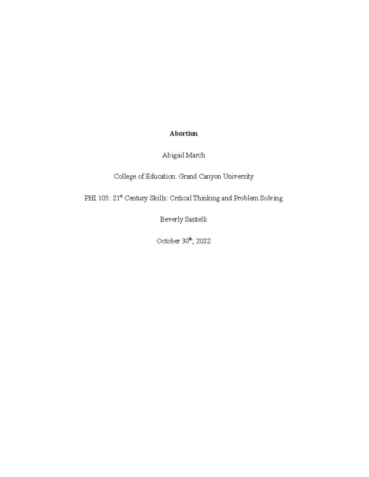 Essay about legal abortion - Abortion Abigail March College of ...
