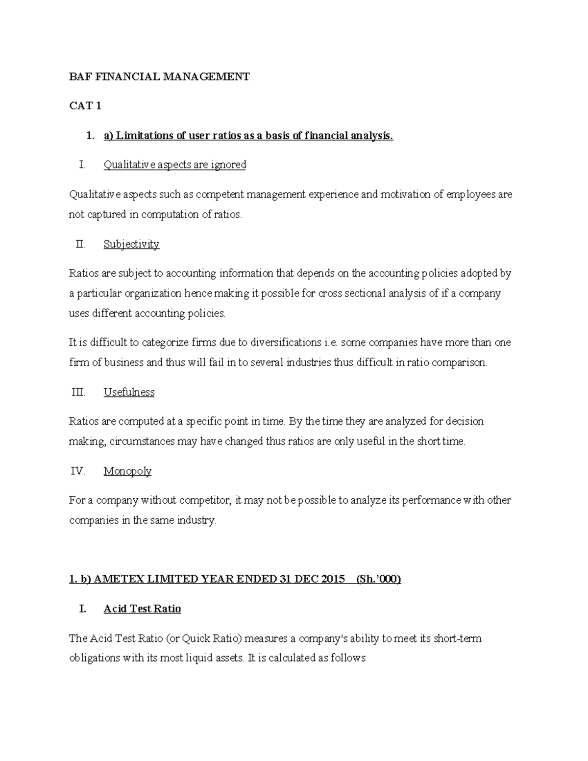 FM CAT 1 - Reliable revision material - BAF FINANCIAL MANAGEMENT CAT 1 ...