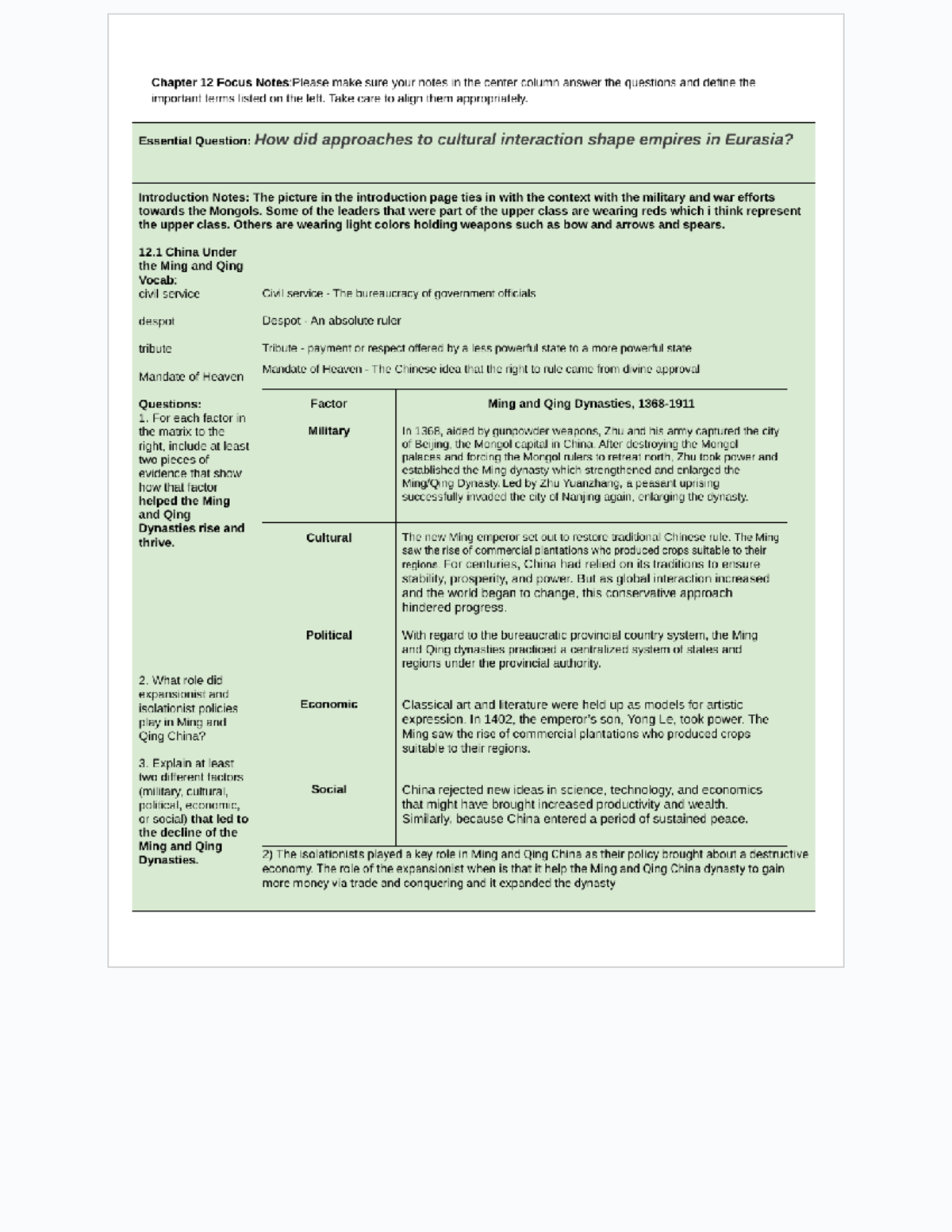 Syleena Hogan - Ch. 12 Focus Notes - Google Docs - Chapter 12 Focus ...