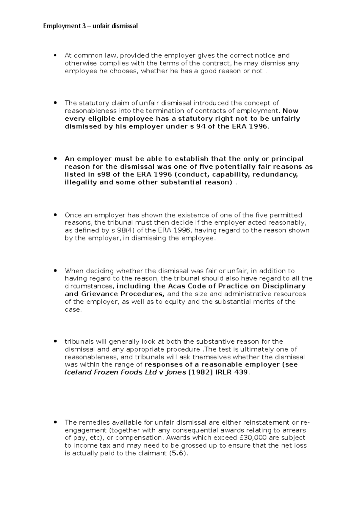 MY Revison Unfair Dismissal - 3 unfair dismissal - Studocu