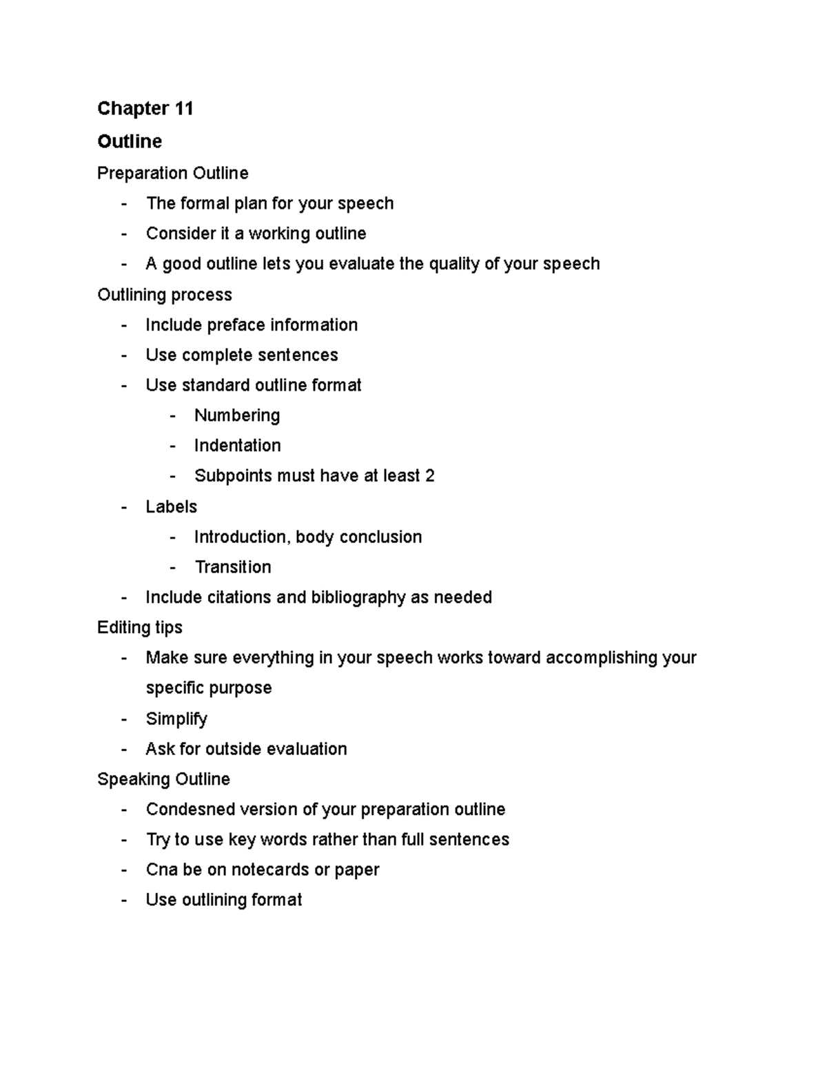 Public Speaking Chapter 11-12 - Chapter 11 Outline Preparation Outline ...