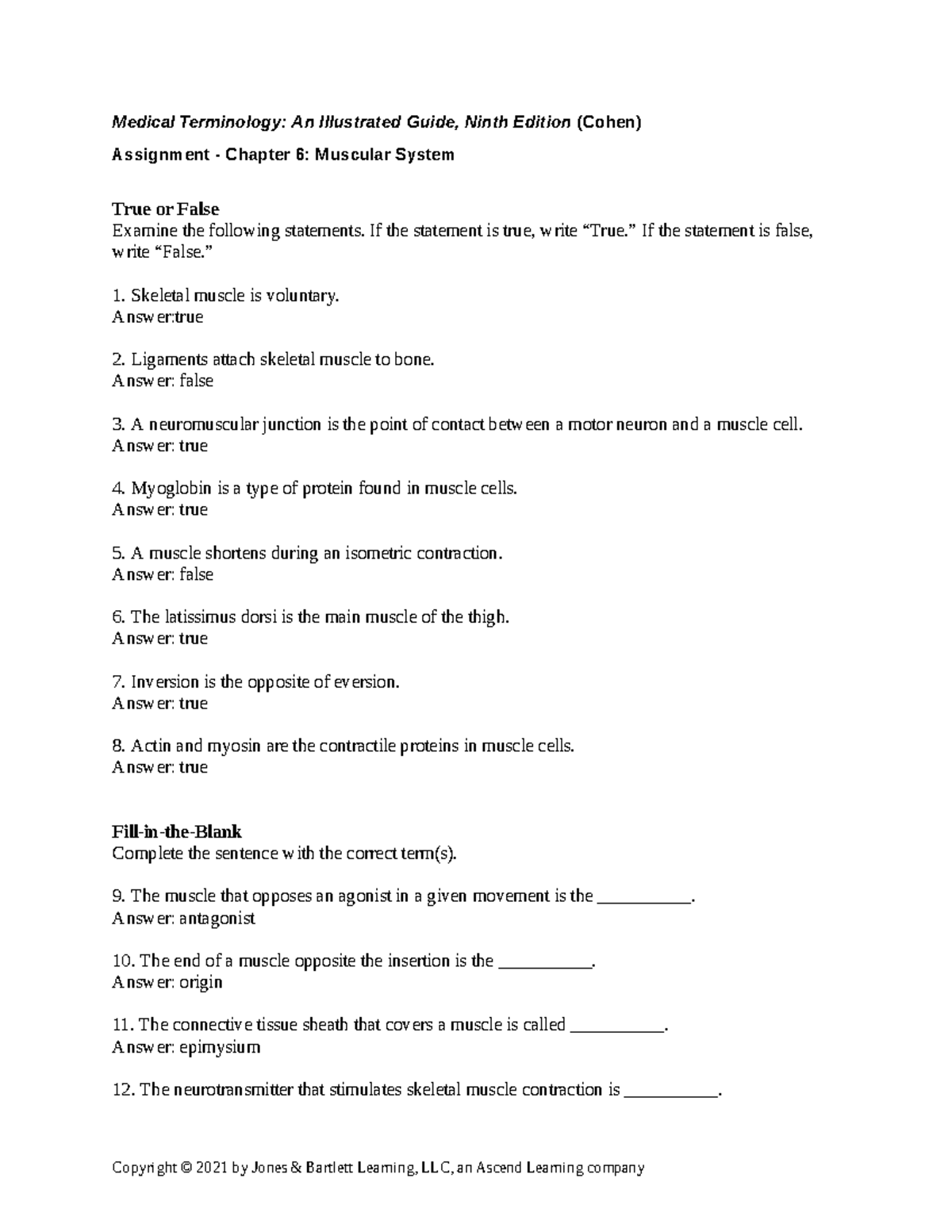 assignment 6 test yourself medical terminology