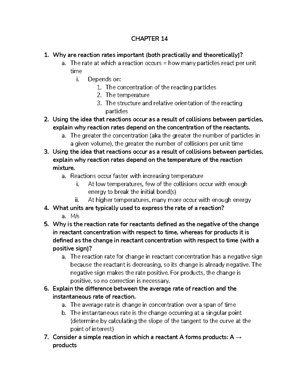 Textbook Chapter 14 Notes - CHEM 1602 - Vandy - Studocu