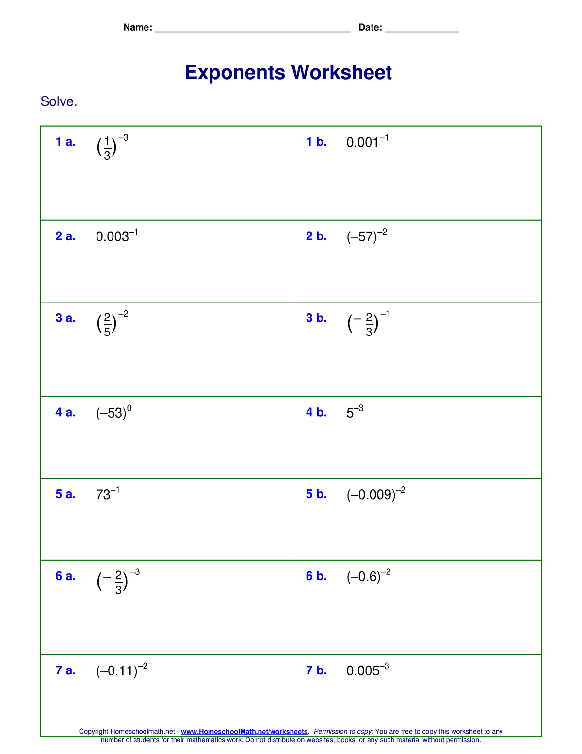 Exponent Worksheet - Have certificate of service for men and children ...