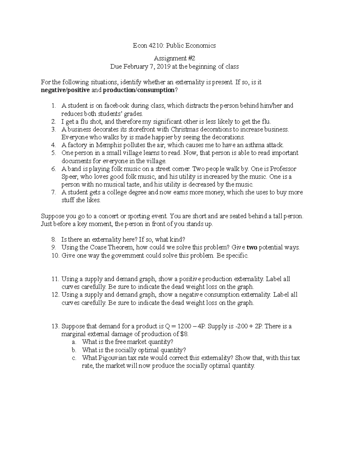 Assignment 2 Externalities - Econ 4210: Public Economics Assignment Due ...