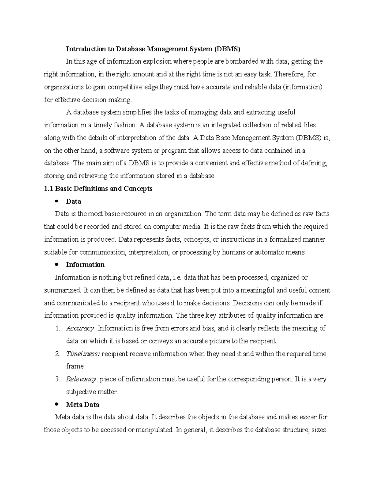 1 introduction to database management system notes introduction to