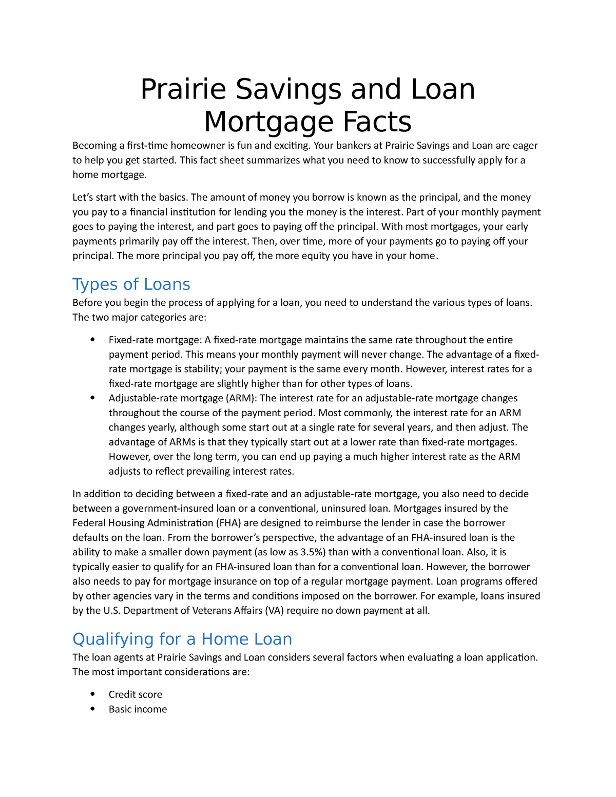 NP WD 2 Mortgage Omer Khadim Prairie Savings and Loan Mortgage Facts
