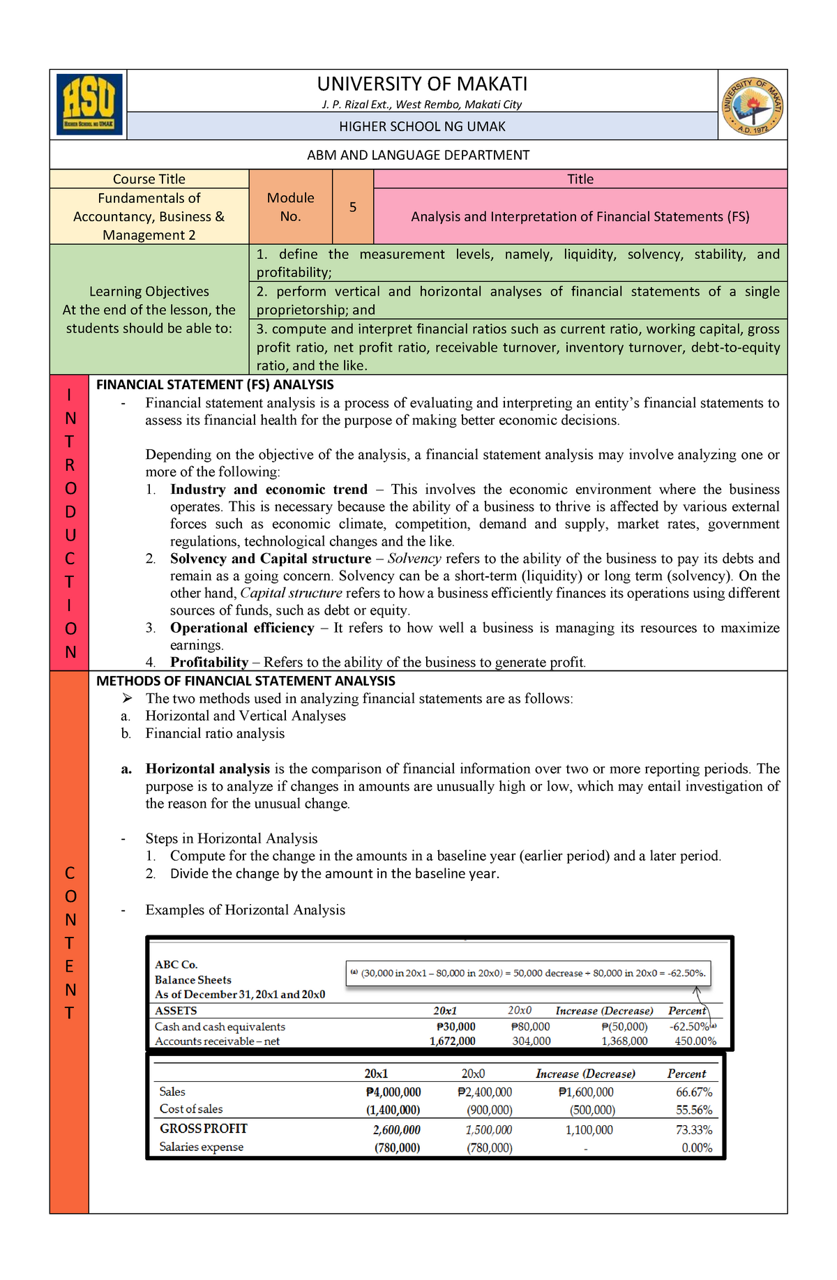 FABM2 Module 5 Analysis And Interpretation Of FS - UNIVERSITY OF MAKATI ...