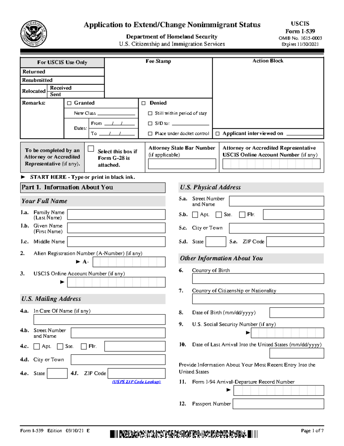 I-539 formulario uscis - Application to Extend/Change Nonimmigrant ...