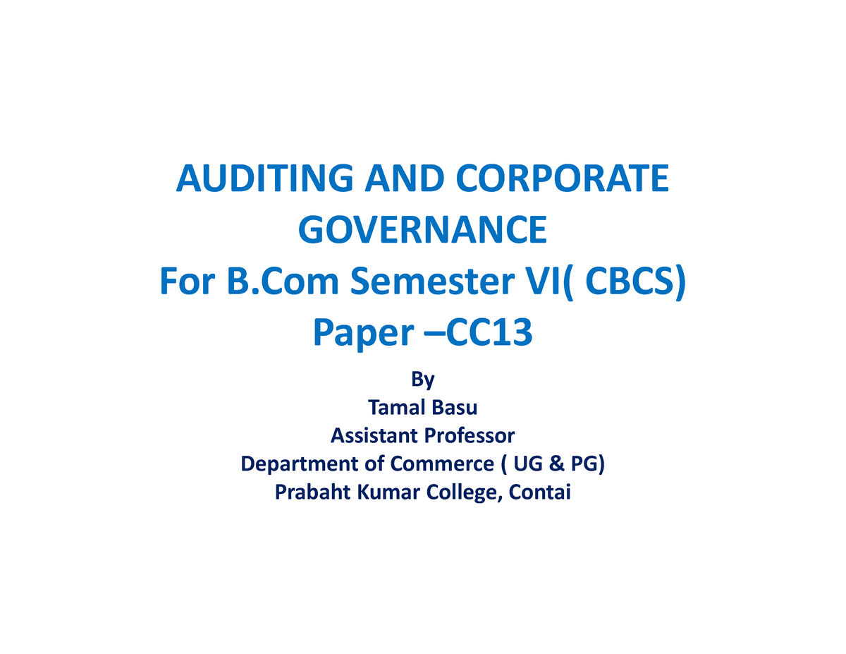 Auditing Corporate Governance B - AUDITING AND CORPORATE GOVERNANCE For ...