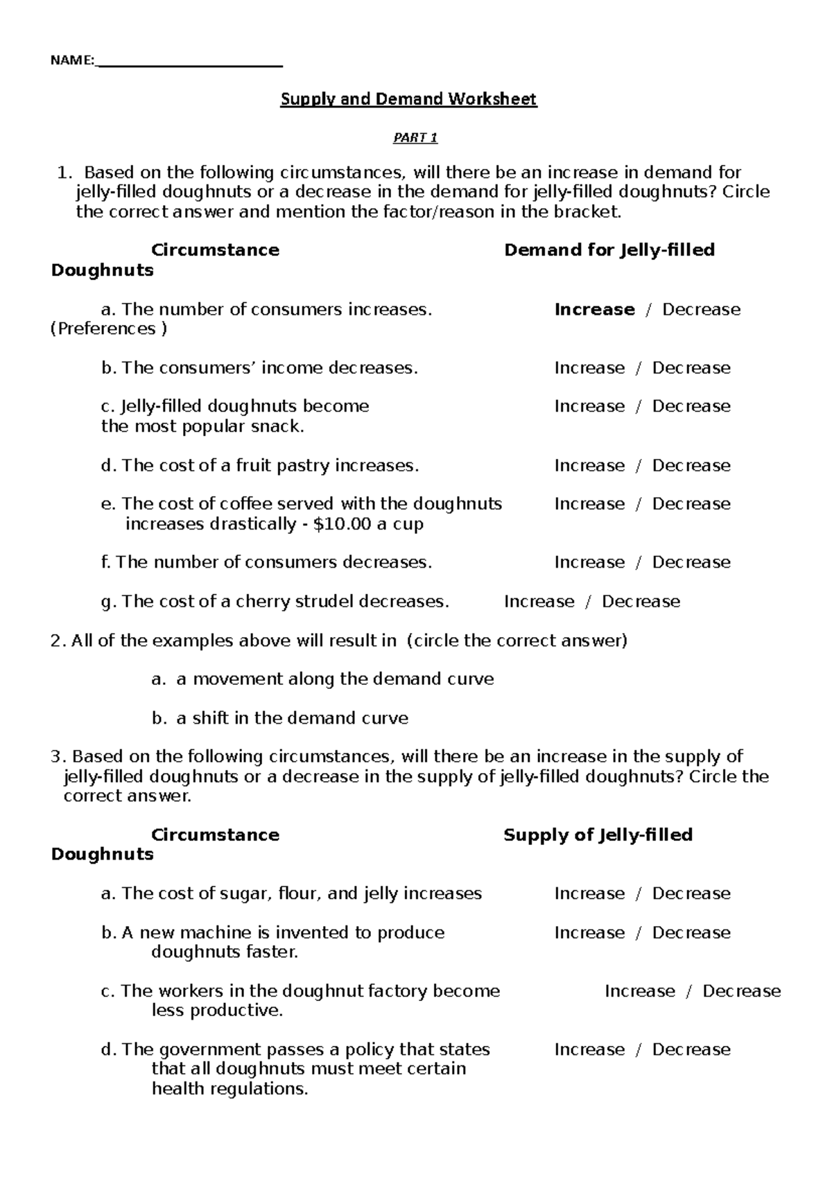 AssignmentSupply and Demand NAME ________________________ Supply