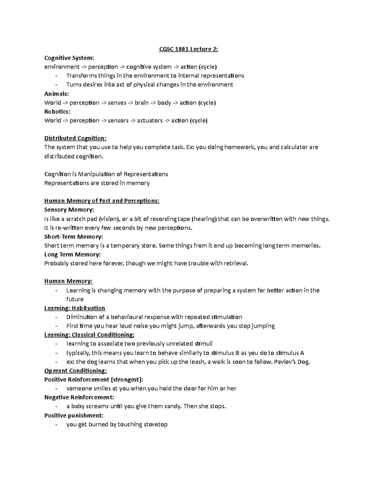 Cognitive System Lecture 2 - CGSC 1001 Lecture 2: Cognitive System ...