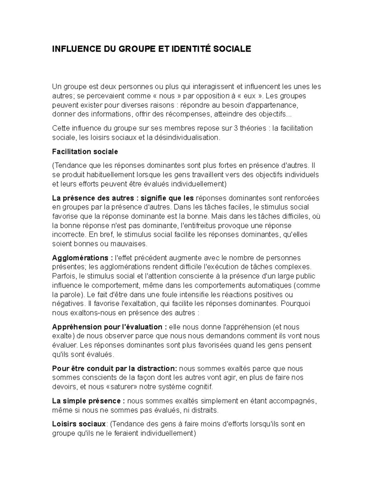 Influence DU Groupe ET Identité Sociale - INFLUENCE DU GROUPE ET ...