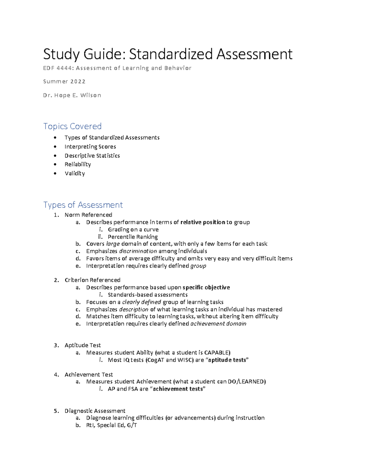 Study Guide 1 EDF 4444 - Study Guide: Standardized Assessment EDF 4444 ...