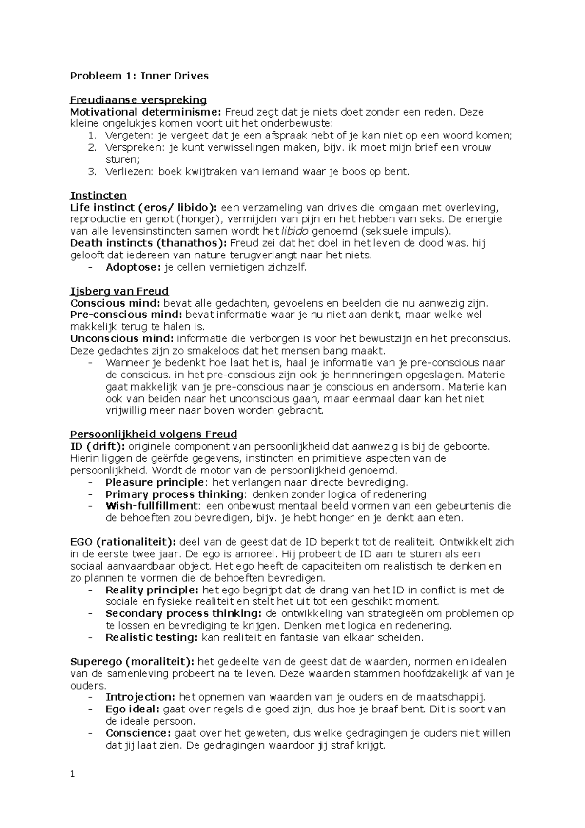 Samenvatting Differences Between People - Probleem 1: Inner Drives ...