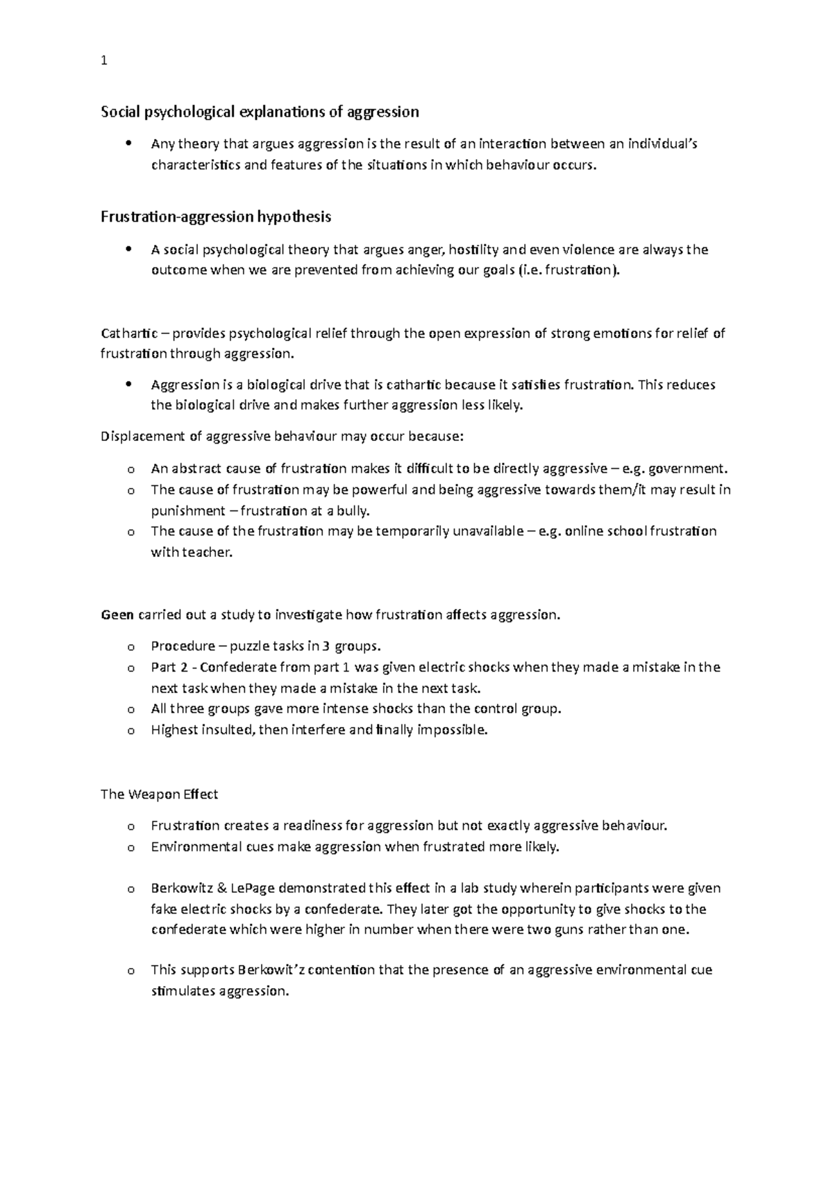Social psychological explanations of aggression frustration