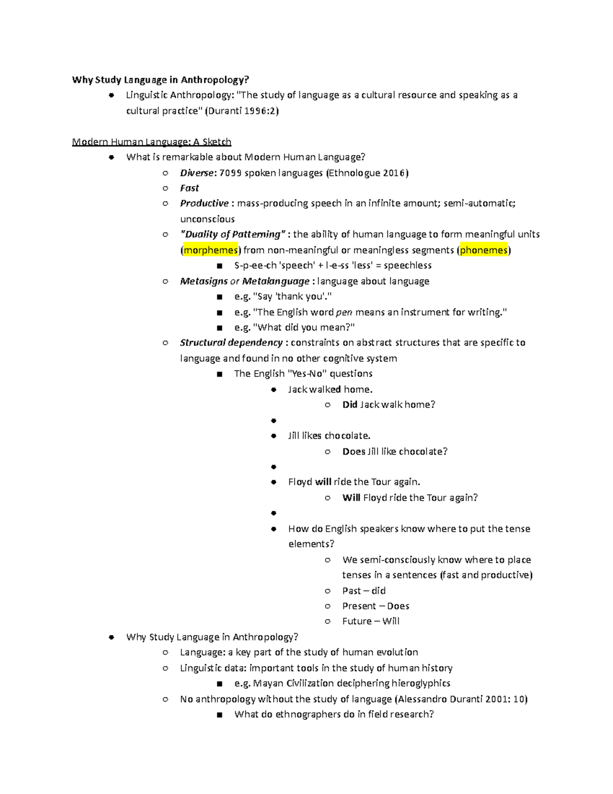 Anth 276 Week 2 - Week 2 Lecture Notes - Why Study Language In ...