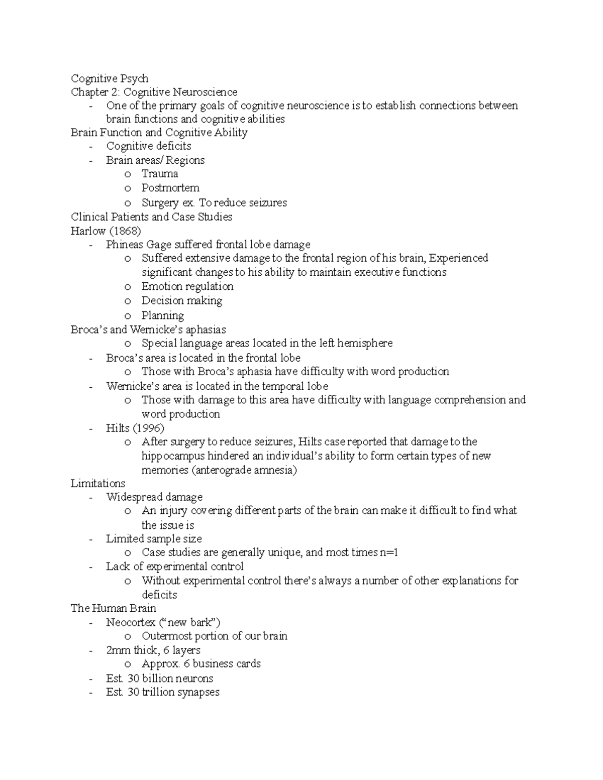 Cognitive Chapter 2 Notes - Cognitive Psych Chapter 2: Cognitive ...