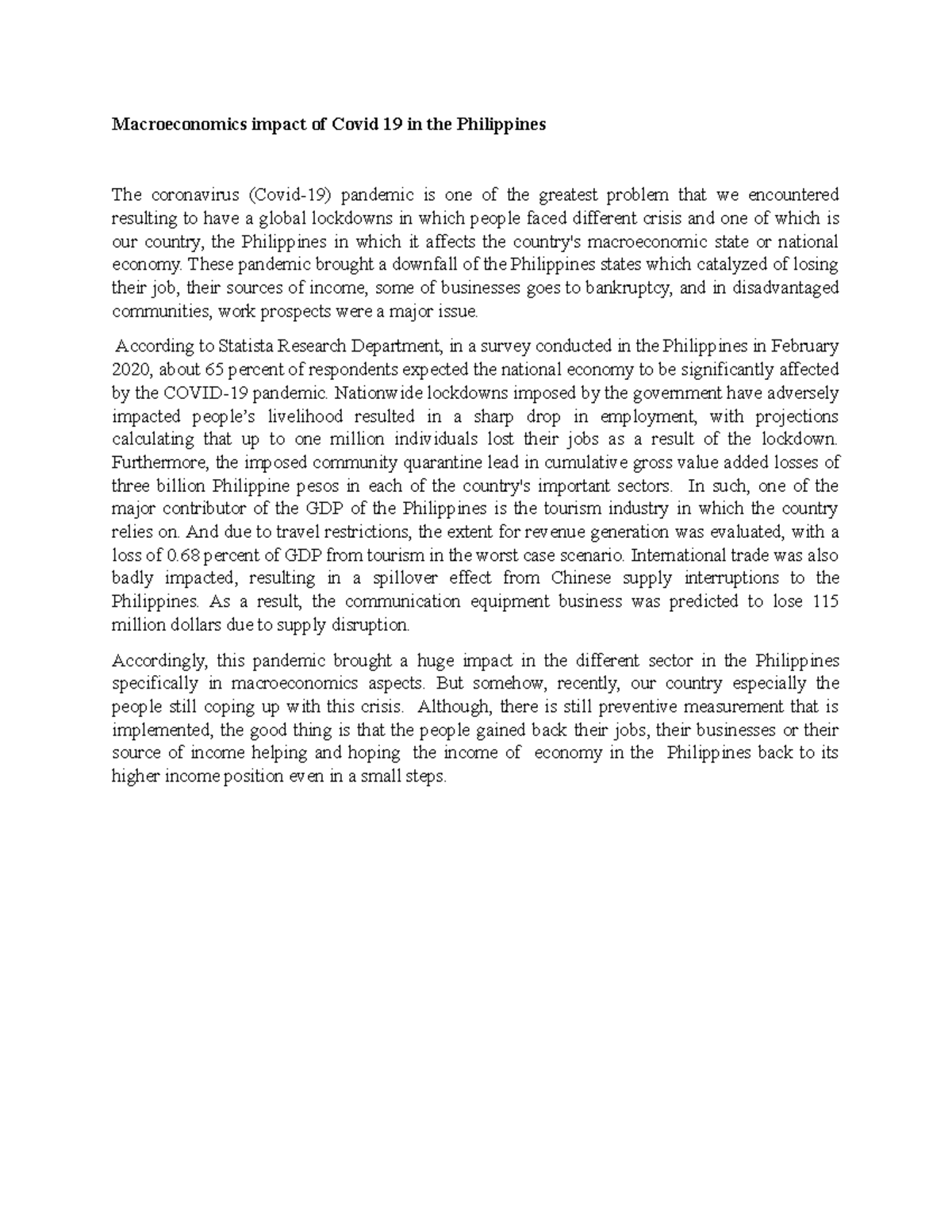 Econ essay - okat - Macroeconomics impact of Covid 19 in the ...