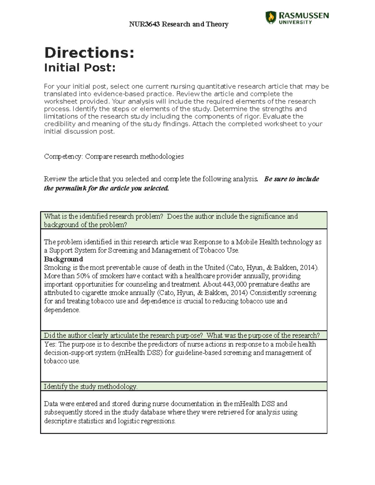 Module 4 Critical Appraisal Of Quantitative Research 102721 NUR3643 