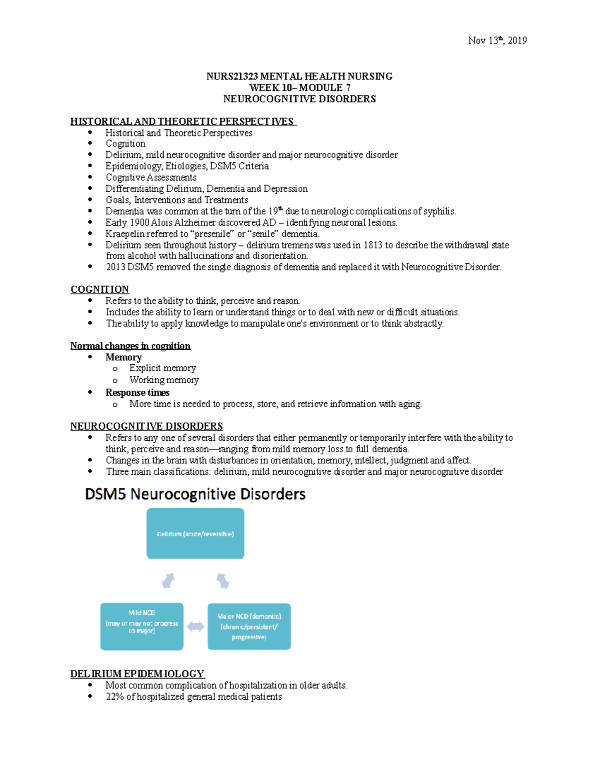 NURS21323- WEEK 10 - Lecture notes 10 - NURS21323 MENTAL HEALTH NURSING ...
