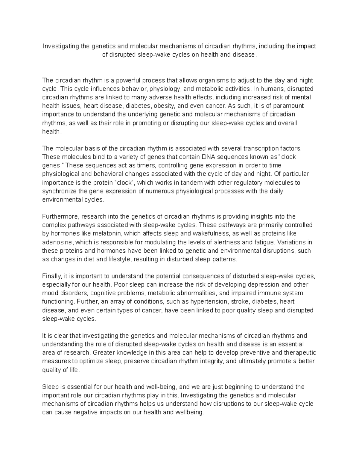 Investigating the genetics and molecular mechanisms of circadian ...