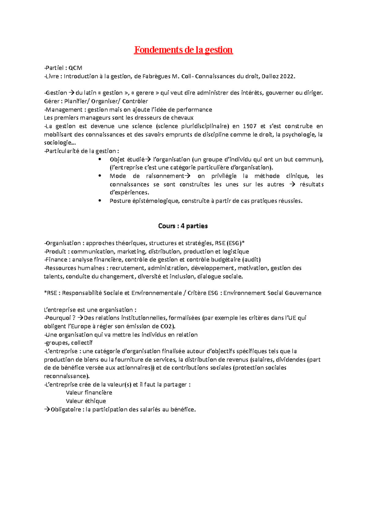 Fondementsdelagestion - Fondements De La Gestion -Partiel : QCM -Livre ...