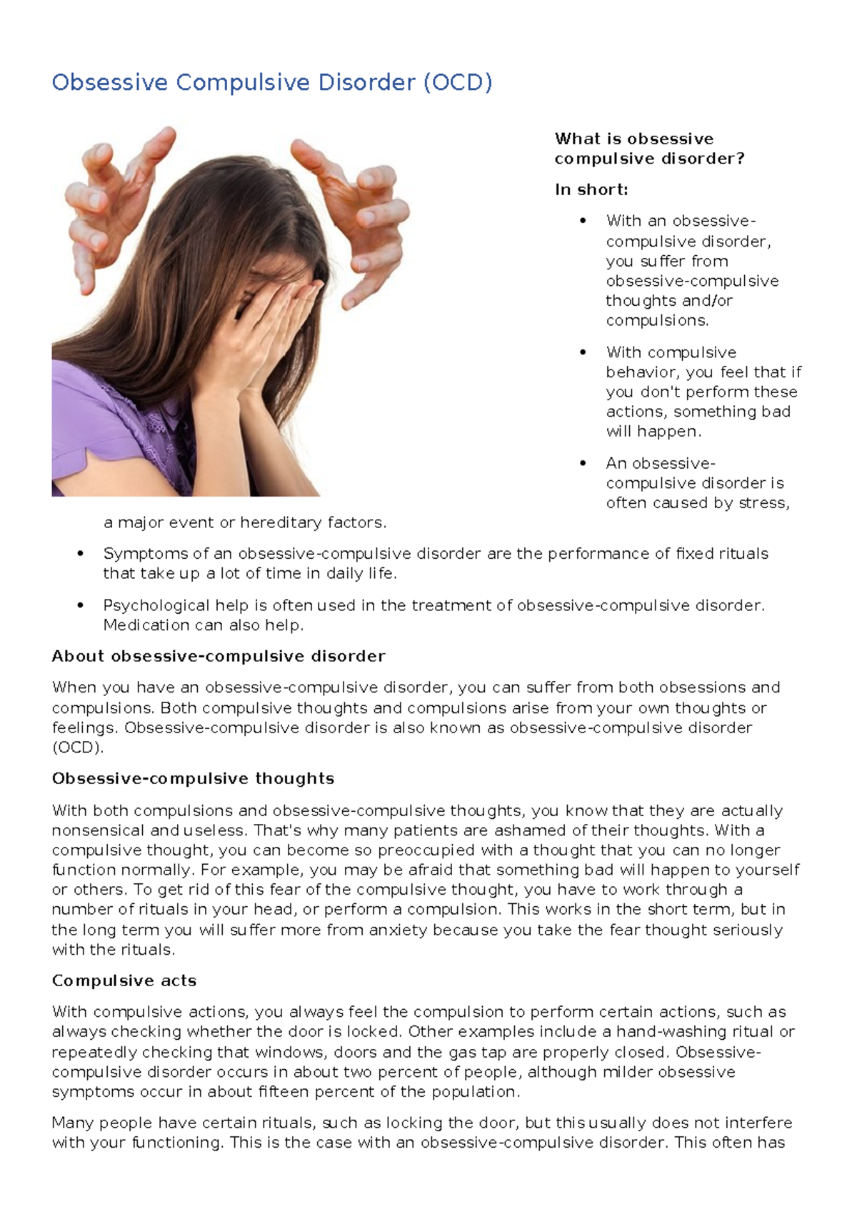 OCD - With an obsessive-compulsive disorder, you suffer from obsessive ...