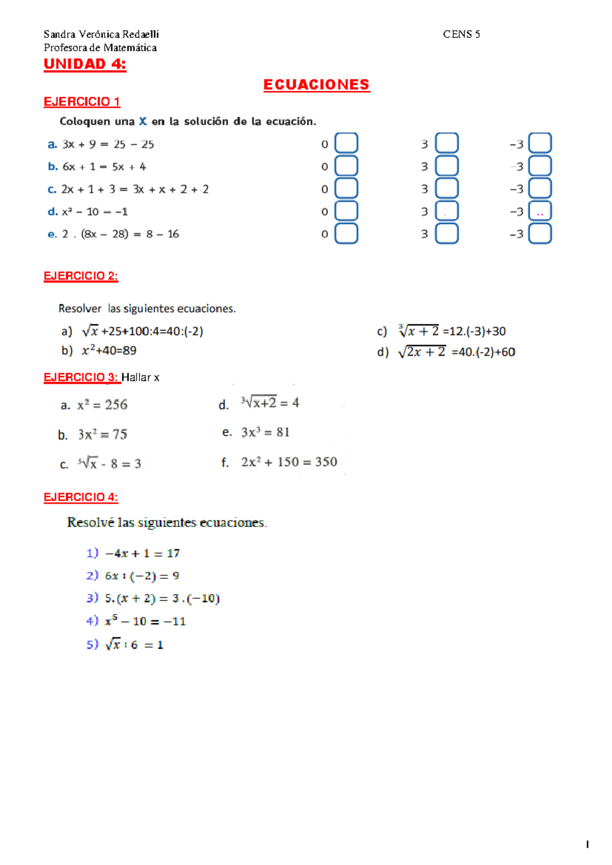 Unidad 4 - matemática. adulto - Sandra Verónica Redaelli CENS 5 ...