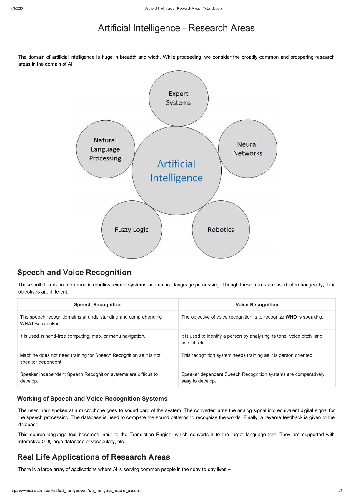 AI Research Areas SEM VI 4/8/2020 Artificial Intelligence Research
