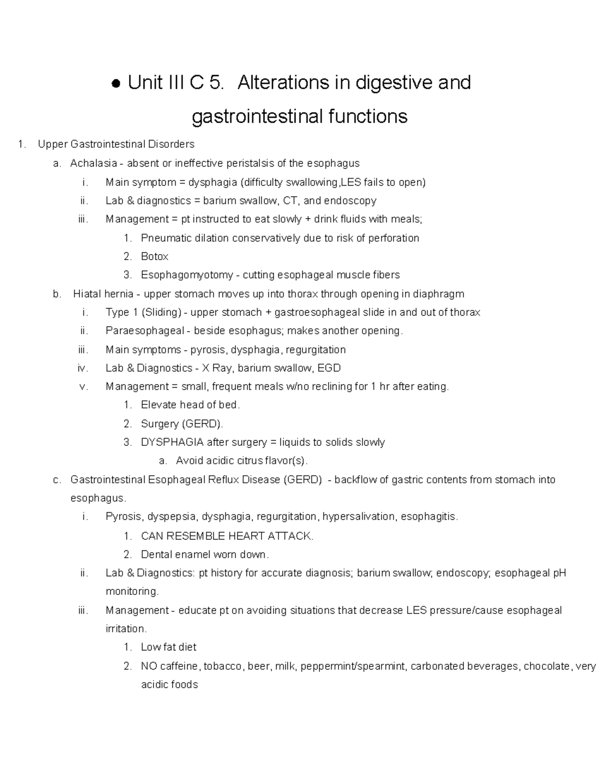 Nursing 2 EXAM 4 Outline - Alterations In Digestive & GI Functions ...