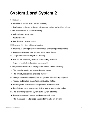 Characteristics of system 1 and system 2