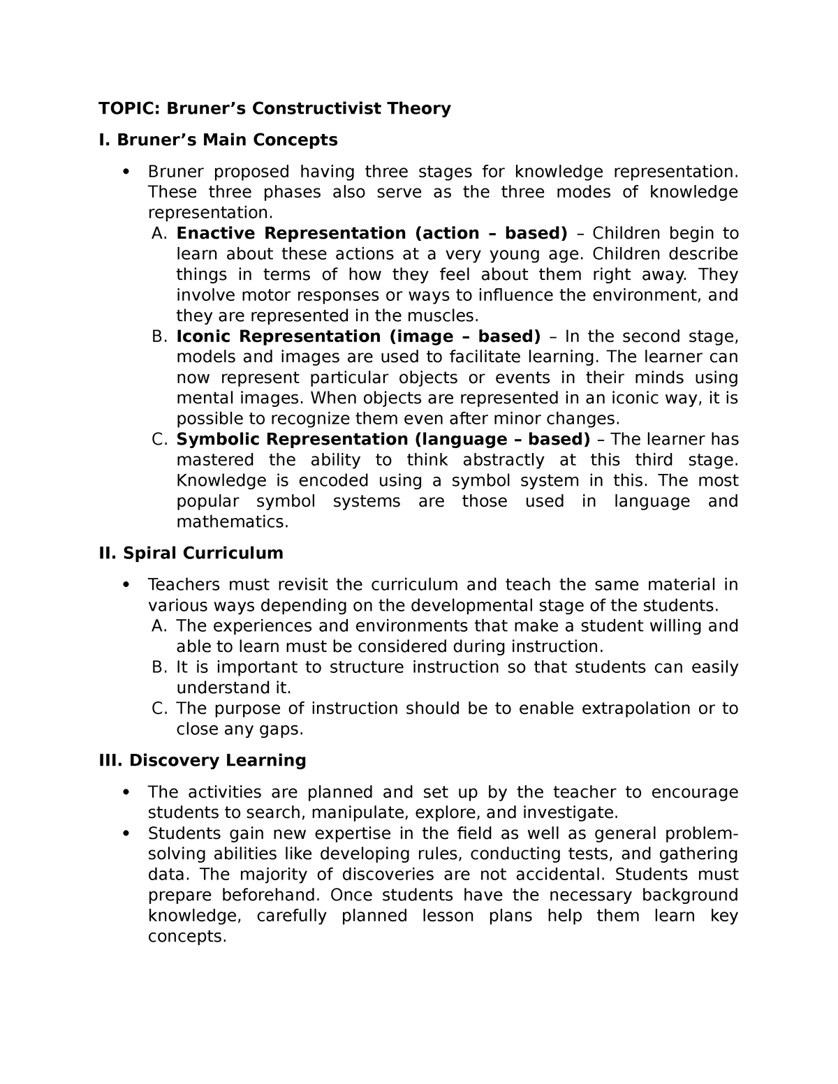 Bruner’s Constructivist Theory - Bruner’s Main Concepts Bruner Proposed ...