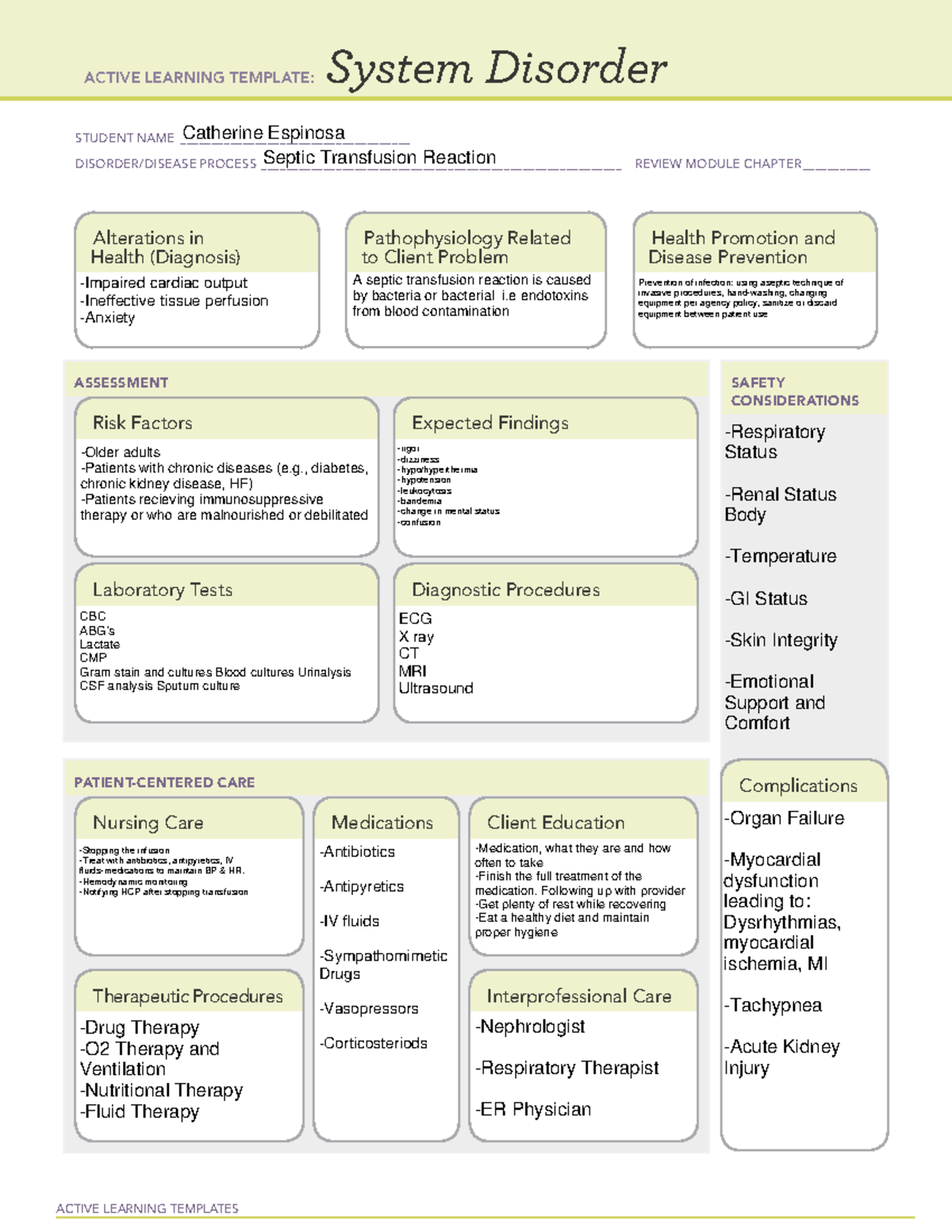 Septic Transfusion Reaction System Disorder - ACTIVE LEARNING TEMPLATES ...