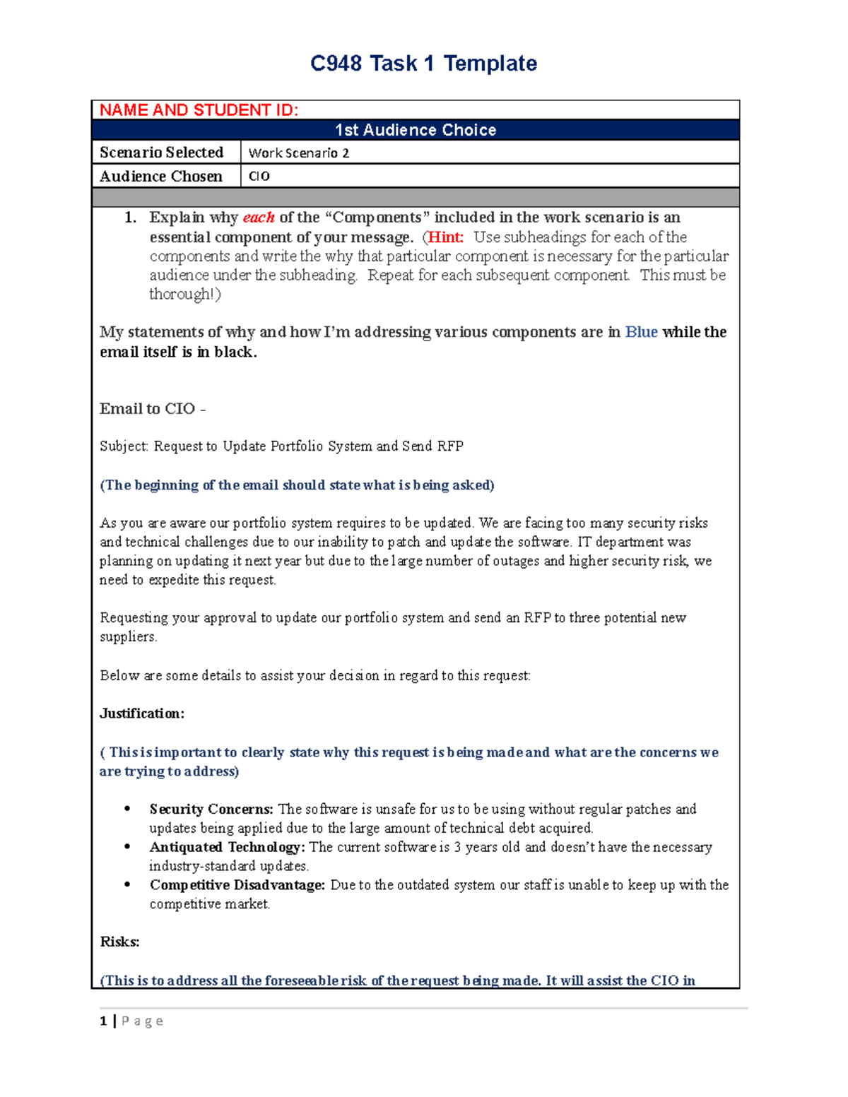 C948 Task 1 Passed NAME AND STUDENT ID 1st Audience Choice