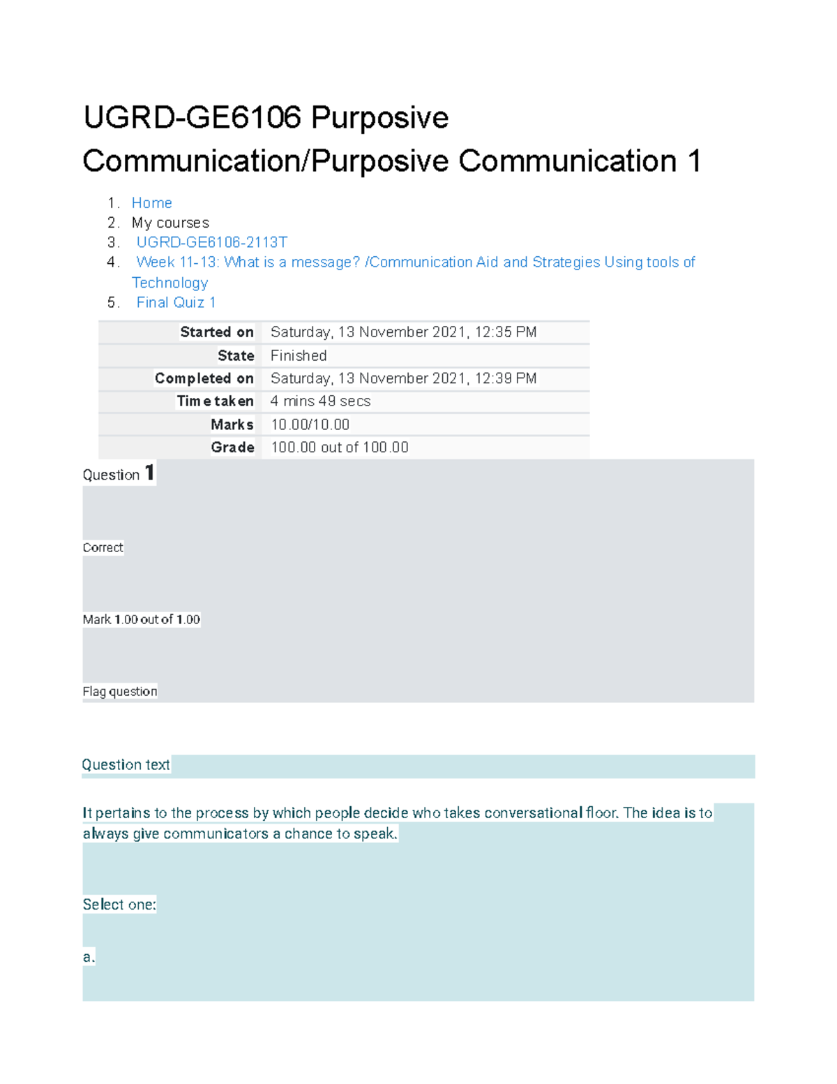 Untitled Document Purposive Communication Final Quiz 1 - UGRD-GE6106 ...