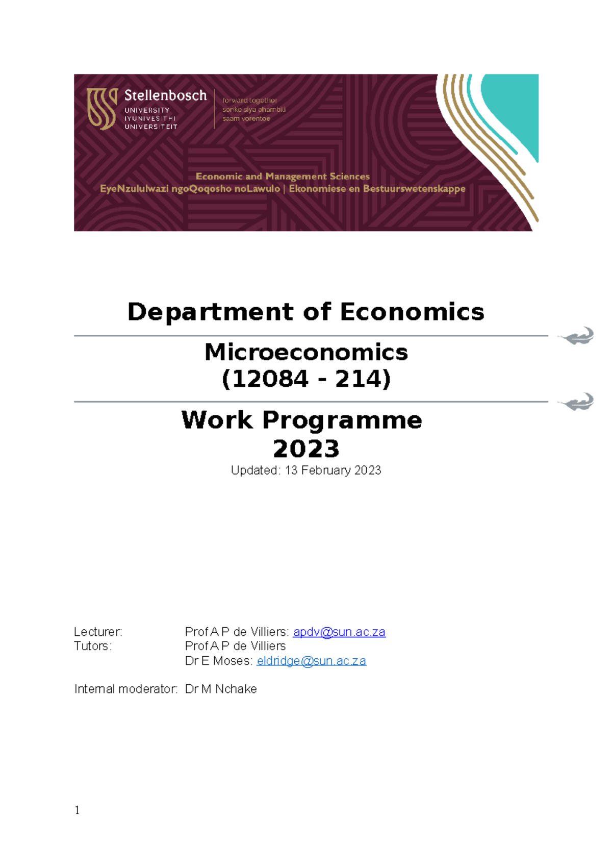 Ecos 214 Work Program - Department of Economics Microeconomics (12084 ...