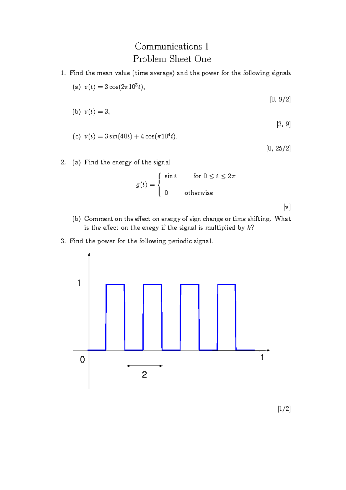 Introduction to signals and communications Problems - Communications I ...