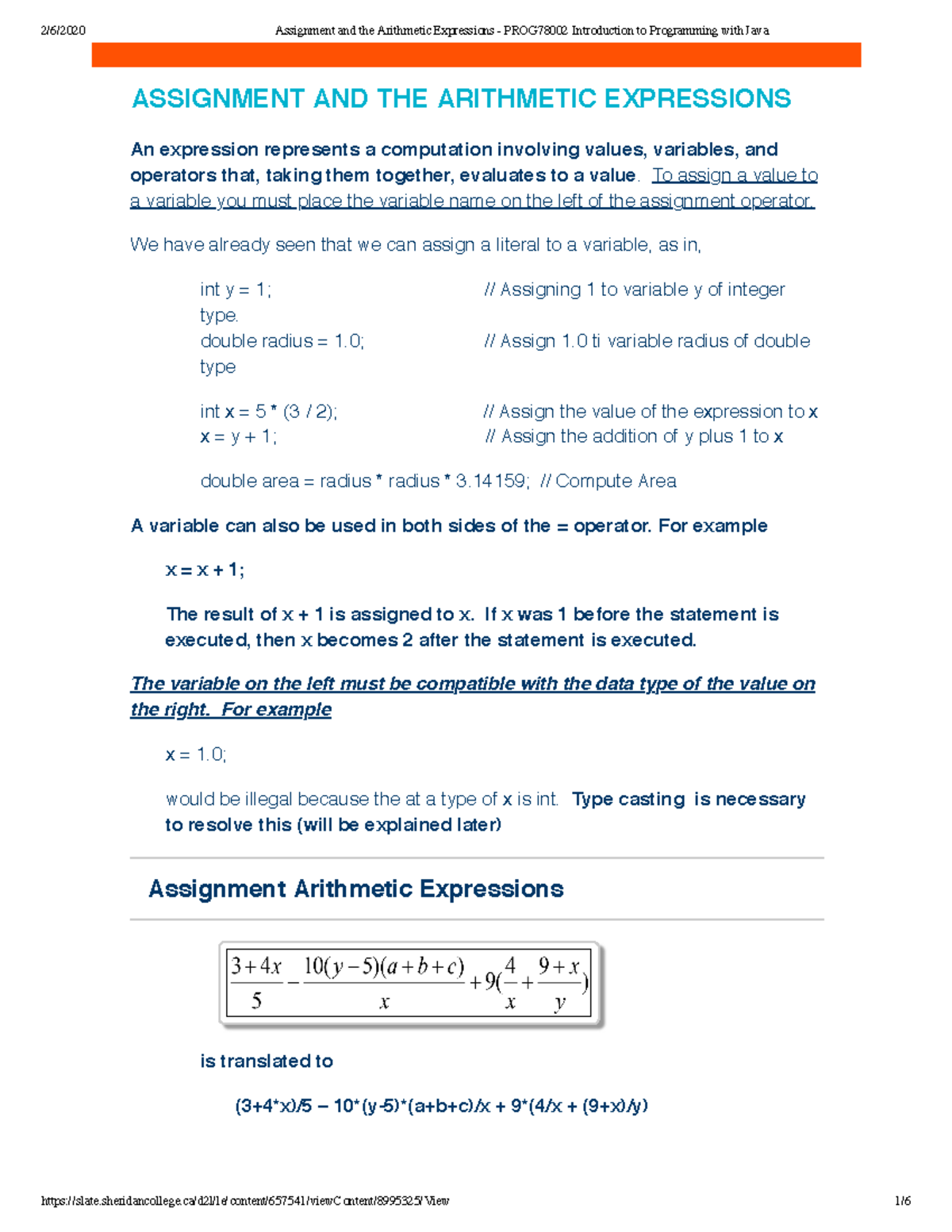 Module 4 - Assignment and the Arithmetic Expressions - PROG78002 ...