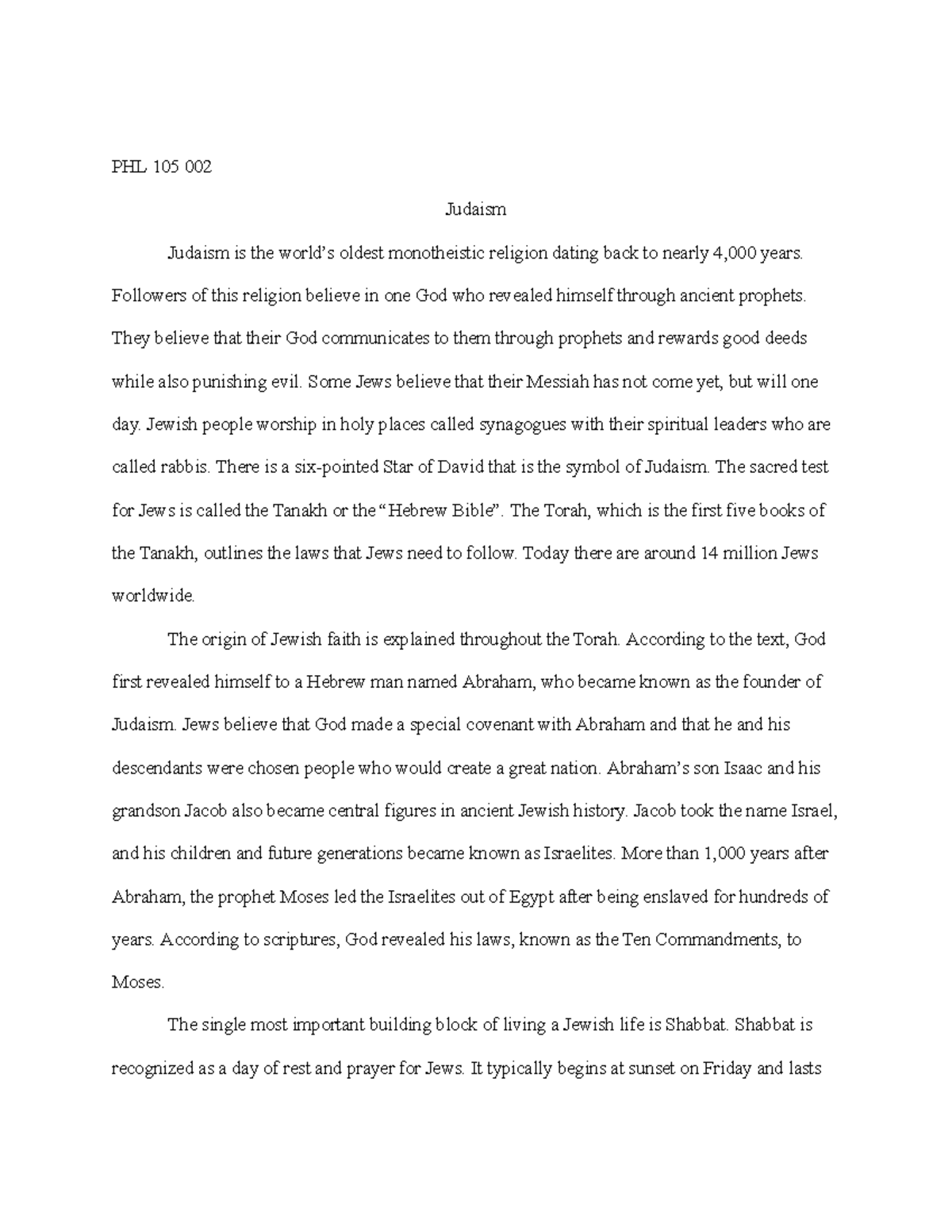 essay about judaism 150 words