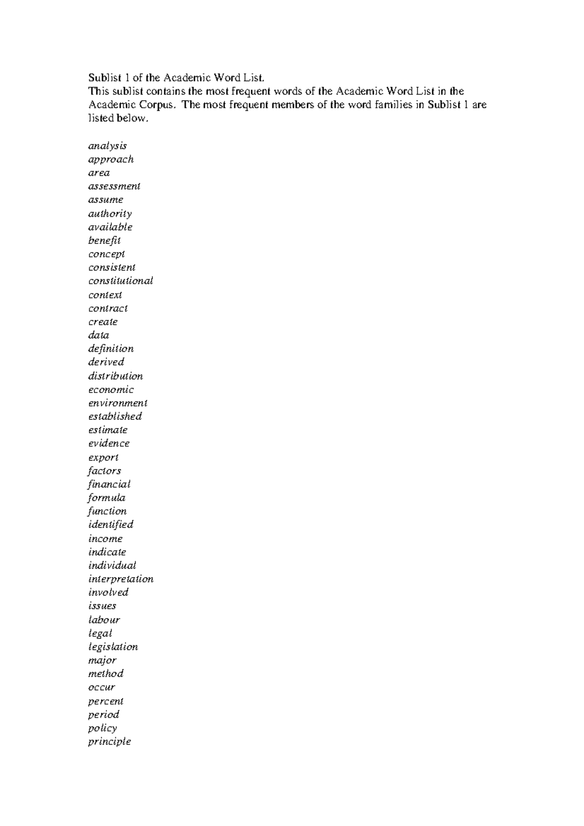 Ielts Frequent Vocabularies Sublist 1 Of The Academic Word List This 