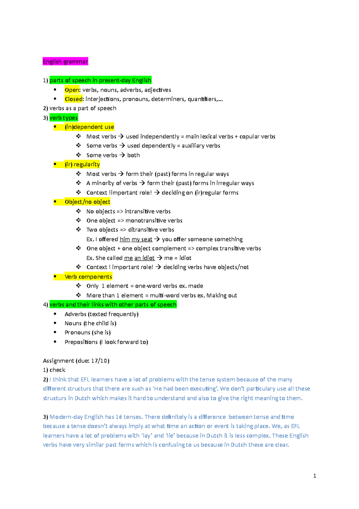 English grammar - English grammar parts of speech in present-day ...
