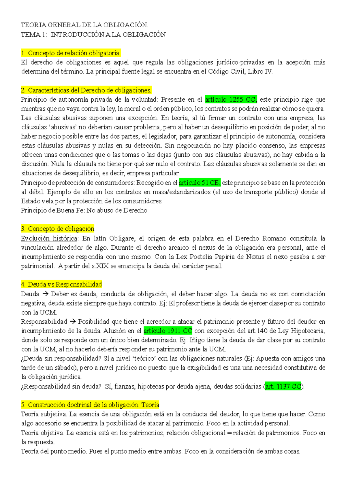 Derecho Civil II. Contratos - TEORIA GENERAL DE LA OBLIGACIÓN. TEMA 1 ...