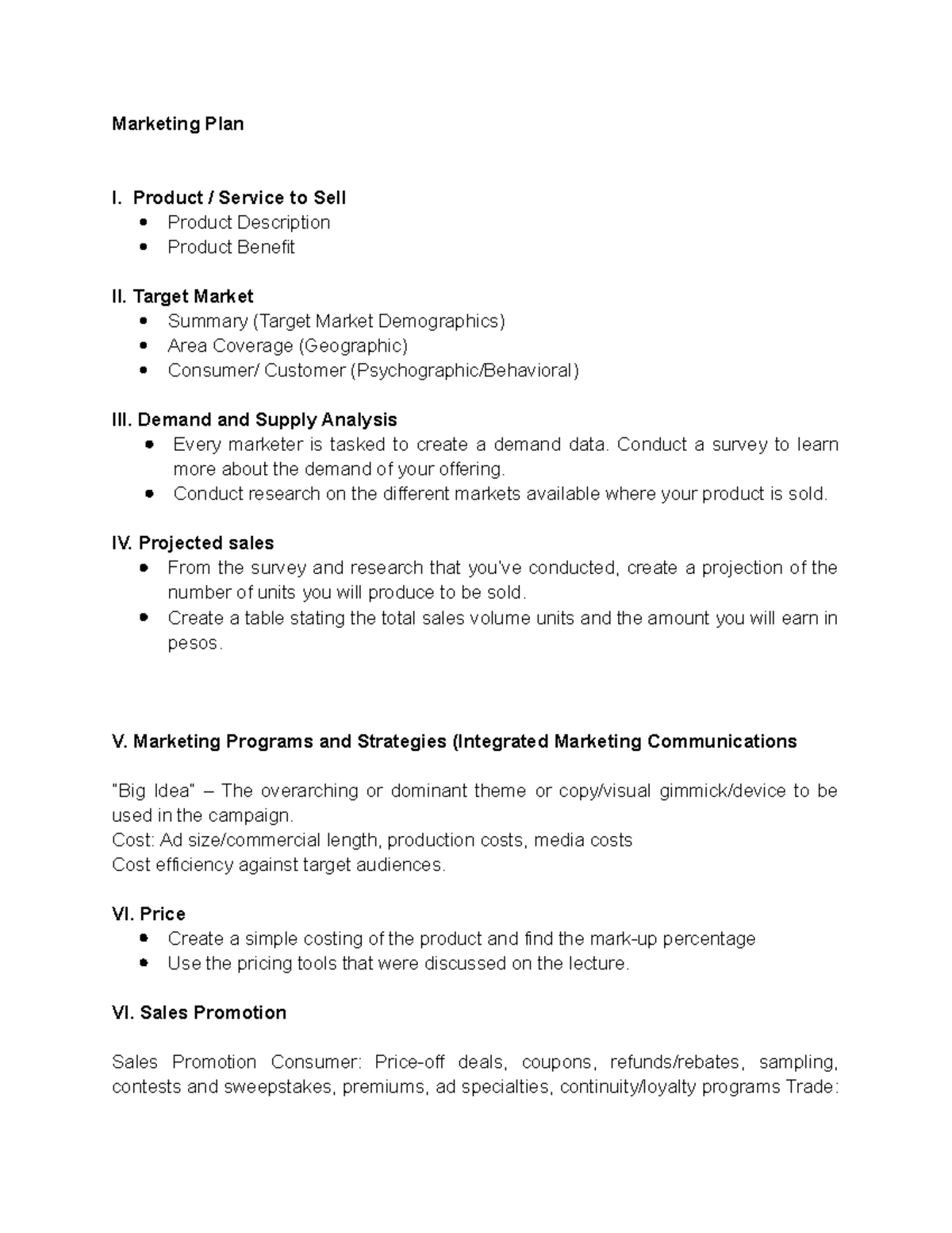 Marketing PLAN Final Project - Marketing Plan I. Product / Service To ...