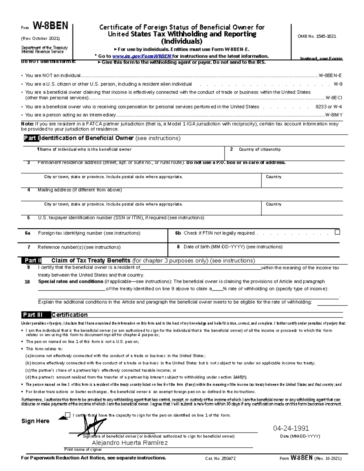 Fw8ben - Formato para usa - 1 Name of individual who is the beneficial ...