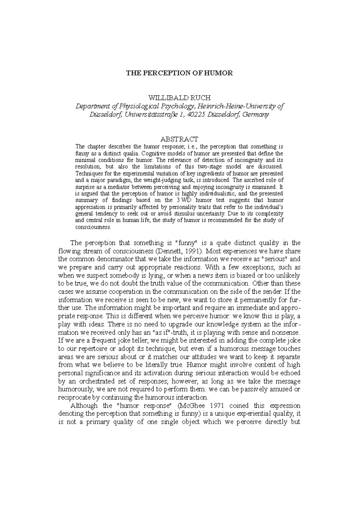 The perception of humor - THE PERCEPTION OF HUMOR WILLIBALD RUCH ...