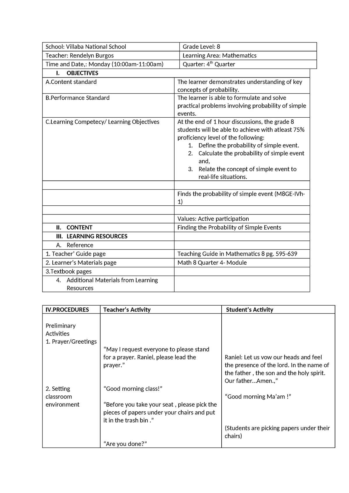 7Es lesson plan Math84th - School: Villaba National School Grade Level ...