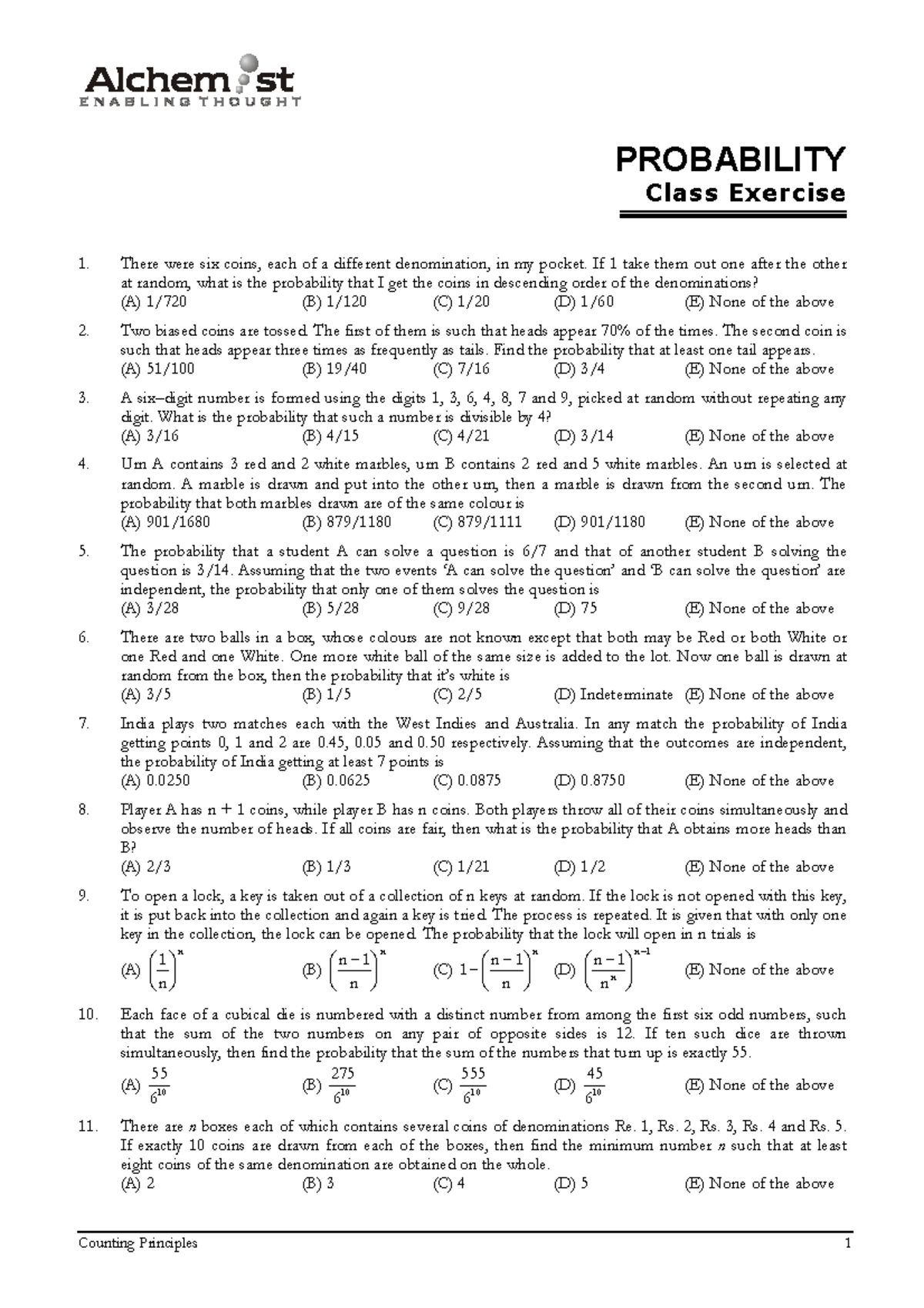 Probability Class Exercise Counting Principles 1 Probability Class Probability Class Exercise Counting Principles 1 Probability Class